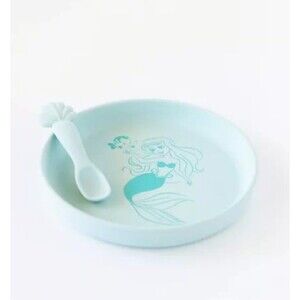 Bumkins Disney Baby 2 Piece Silicone Feeding Set Ariel Aqua Green Plate Spoon